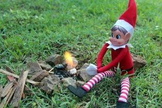The Christmas Elf having a campfire